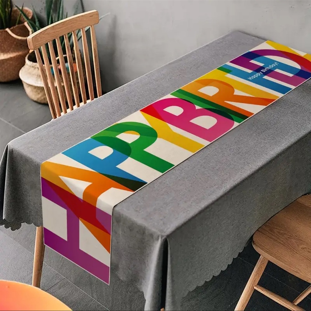 Colorful Birthday Table Runner, NEW, perfect decor item.